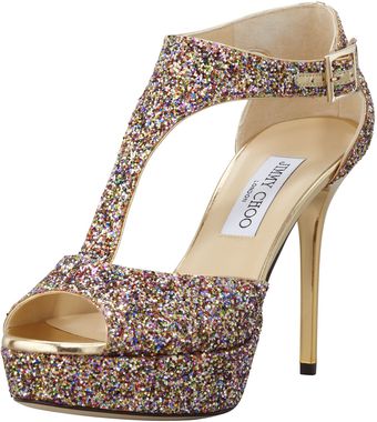 Jimmy Choo Tribe Glitter Tstrap Sandal Golden Mult - Lyst