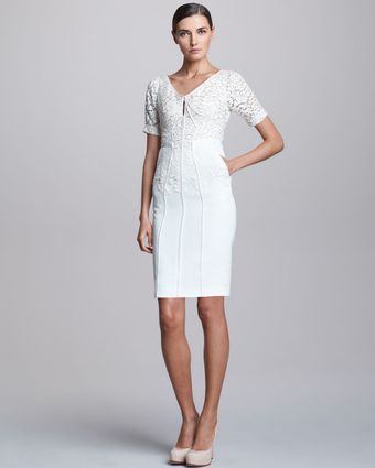 J. Mendel Shortsleeve Dress with Lace Overlay - Lyst