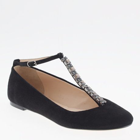 J.crew Collection Jeweled Tstrap Ballet Flats in Black | Lyst