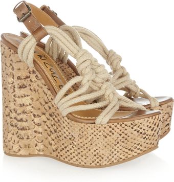 Lanvin Rope and Snakeprint Cork Wedge Sandals - Lyst