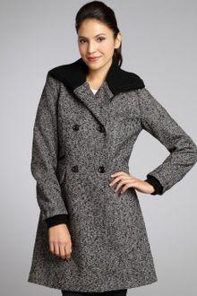 Nicole Miller Black and White Tweed Wool Blend Knit Collar Double Breasted Coat - Lyst