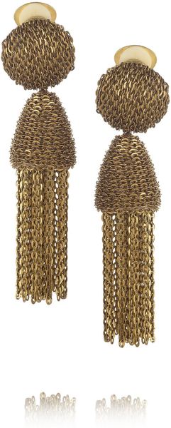 Oscar de la Renta Gold Plated Chain Clip Earrings - Lyst