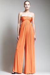 Alexander McQueen Strapless Empirewaist Jumpsuit Orange