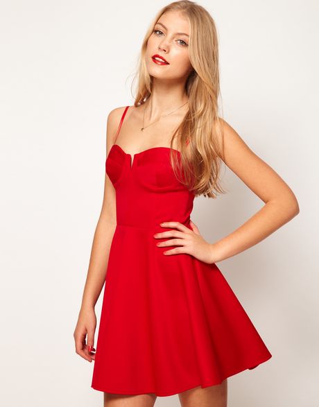 asos-red-bandeau-skater-dress-with-circl