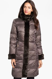 Ellen Tracy Faux Fur Trim Quilted Coat - Lyst