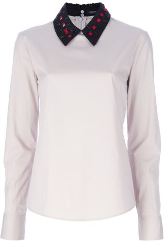 Jil Sander Navy Embellished Collar Blouse - Lyst
