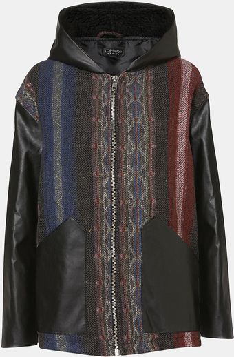 Topshop Faux Leather Trim Baja Coat - Lyst