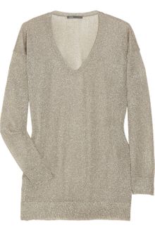 Vince Metallic Knitted Sweater - Lyst