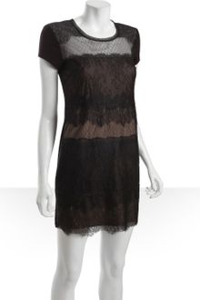 BCBGMAXAZRIA Black and Nude Stretch Jersey Knit Maiya Lace Front Dress - Lyst
