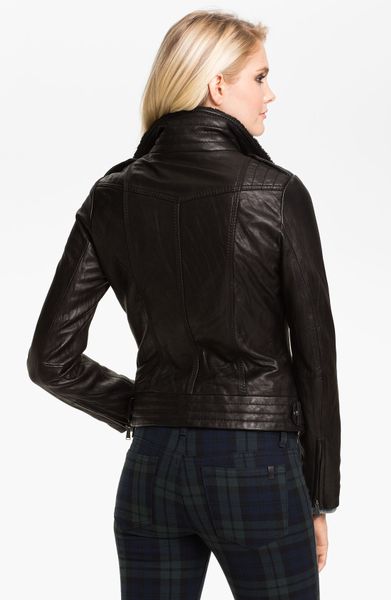 Michael Michael Kors Asymmetrical Zip Leather Jacket in Black