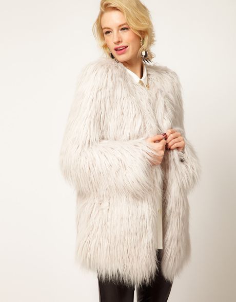 Asos Collection Asos Mongolian Fur Jacket in White (grey) | Lyst