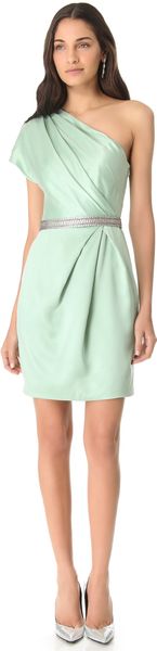Lela Rose One Shoulder Draped Dress - Lyst