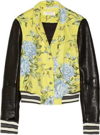 Rag & Bone Cambridge Floralprint Cottonblend and Leather Bomber Jacket - Lyst