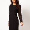 Asos Collection Asos Pencil Dress with Ruched Side Panels and Lace Cuff Detail in Black - Lyst