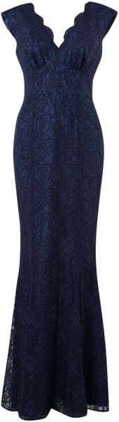 Ariella Long Lace Fishtail V Neck Dress - Lyst