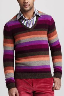 Etro Striped V-Neck Sweater - Lyst