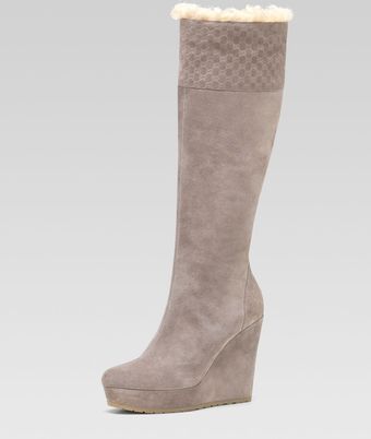 Gucci Shearling-Lined Suede Wedge Boot - Lyst