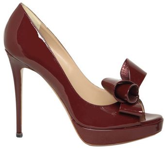Valentino 120mm Patent Bow Open Toe Pumps - Lyst