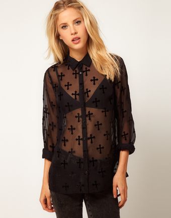 ASOS Collection Asos Shirt with Burnout Devore Velvet Cross - Lyst