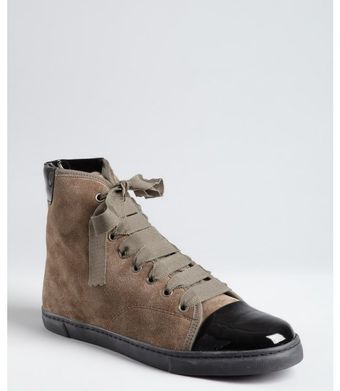 Lanvin Olive and Black Suede Hitop Sneakers - Lyst