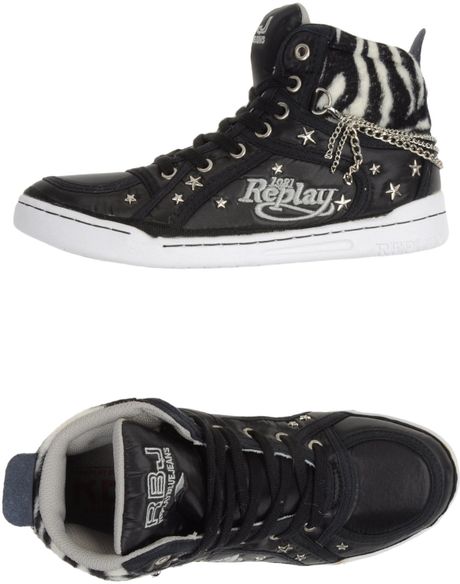 Replay Hightop Trainers in Black (white) | Lyst