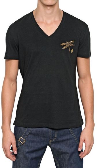 Alexander McQueen Dragonfly Appliqué Cotton Jersey T-shirt - Lyst