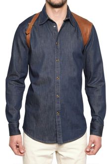 Alexander McQueen Cotton Denim Leather Harness Shirt - Lyst