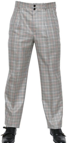 Alexander McQueen 22cm Houndstooth Wool Silk Trousers - Lyst