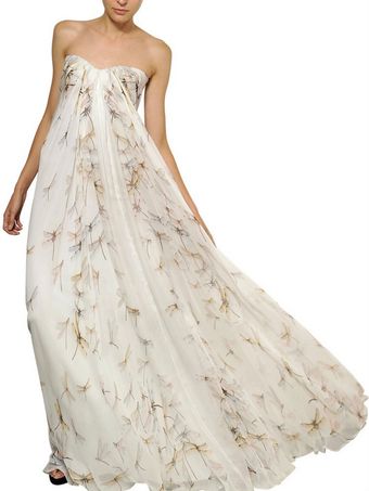 Alexander McQueen Dragon Fly Print Silk Chiffon Long Dress - Lyst