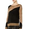 Alice + Olivia Opal Novelty Stitch Crewneck Sweater  in Brown (beige &amp; black) - Lyst