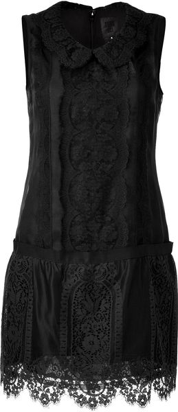 Anna Sui Black Sleeveless Lace Overlay Dress - Lyst