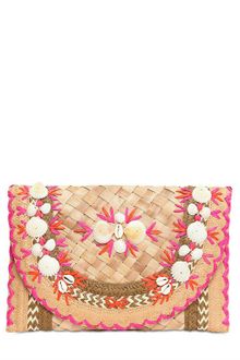 Anya Hindmarch Ipanema Shells Woven Straw Raffia Clutch - Lyst