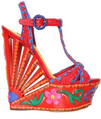 Dolce & Gabbana Woven Raffia Wedges - Lyst