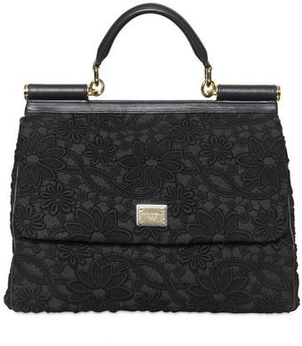 Dolce & Gabbana Miss Sicily Macramé On Linen Top Handle - Lyst