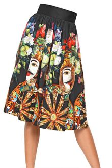 Dolce & Gabbana Printed Cotton Poplin Skirt - Lyst
