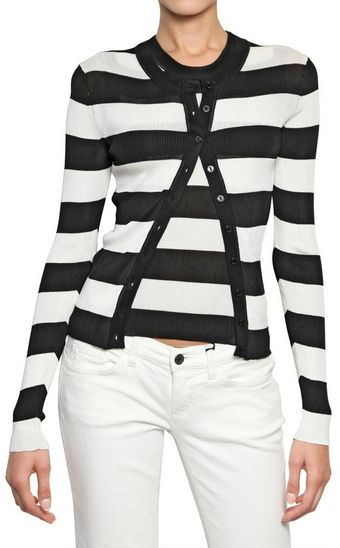 Dolce & Gabbana Striped Ribbed Knit Viscose Cardigan - Lyst