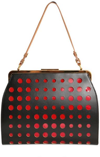 Marni Perforated Leather Patent Shoulder Bag In Black Lyst 8080