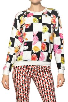 MSGM Flower Checked Cotton Fleece Sweatshirt - Lyst