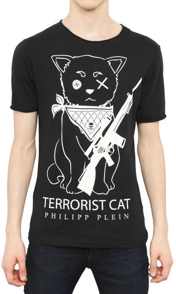 Philipp Plein Terrorist Cat Cotton Jersey T-shirt In Black For Men 