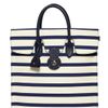 Ralph Lauren Rickie Striped Canvas and Leather Tote in White (white/navy) - Lyst