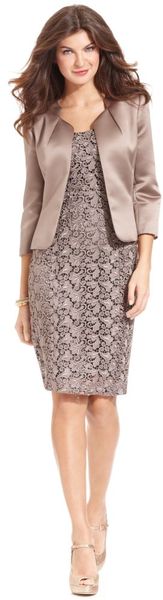Tahari Satin Jacket Lace Sheath Dress in Pink | Lyst