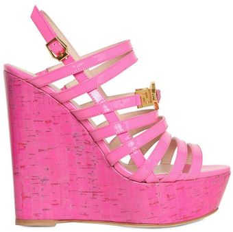 Versace 130mm Patent Leather and Cork Wedges - Lyst