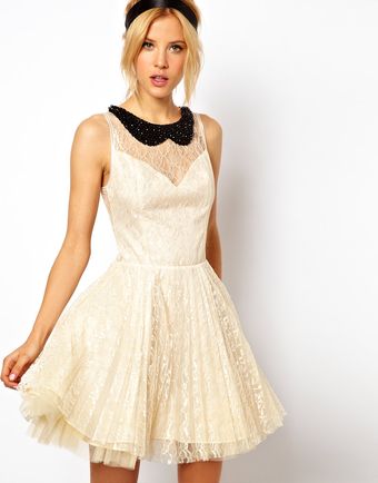 ASOS Collection Asos Lace Skater Dress with Pleated Skirt - Lyst