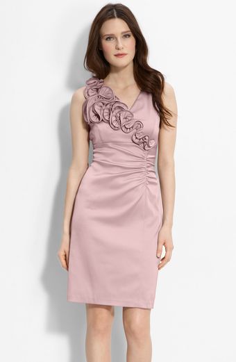 Donna Ricco Ruffle Trim Charmeuse Sheath Dress - Lyst