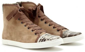 Lanvin Suede Hightop Sneakers with Snake Print - Lyst
