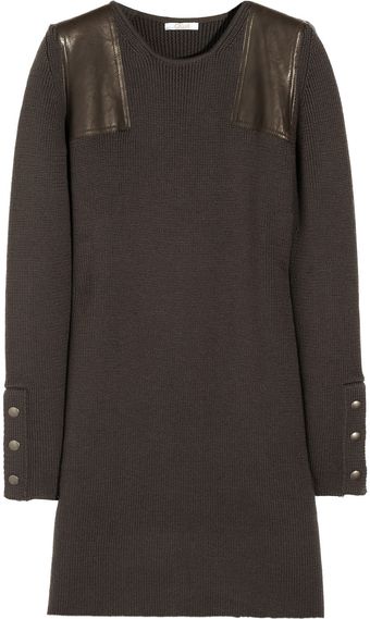 Chloé Leatherpaneled Knitted Wool Dress - Lyst