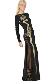 Emilio Pucci Hand Painted Dragon Silk Cady Long Dress - Lyst