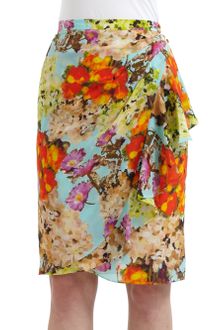Lafayette 148 New York Silk Chiffon Floral Watercolor Ruffle Detail Skirt - Lyst