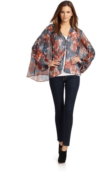 Love Sam Printed Silk Blouse - Lyst