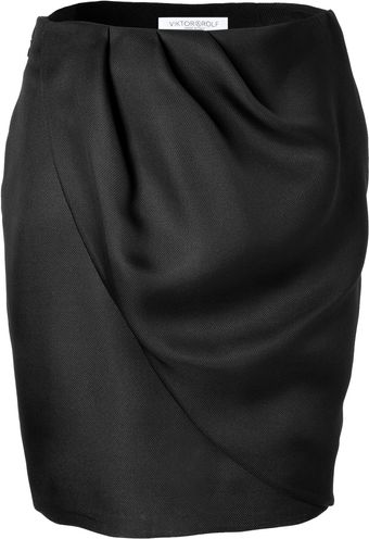 Viktor & Rolf Black Draped Woven Silk Skirt - Lyst